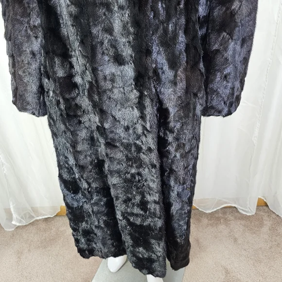 Authentic Real Mink Fur Coat Deep Chocolate Brown Long Length Large Glam Luxe - Picture 5 of 16